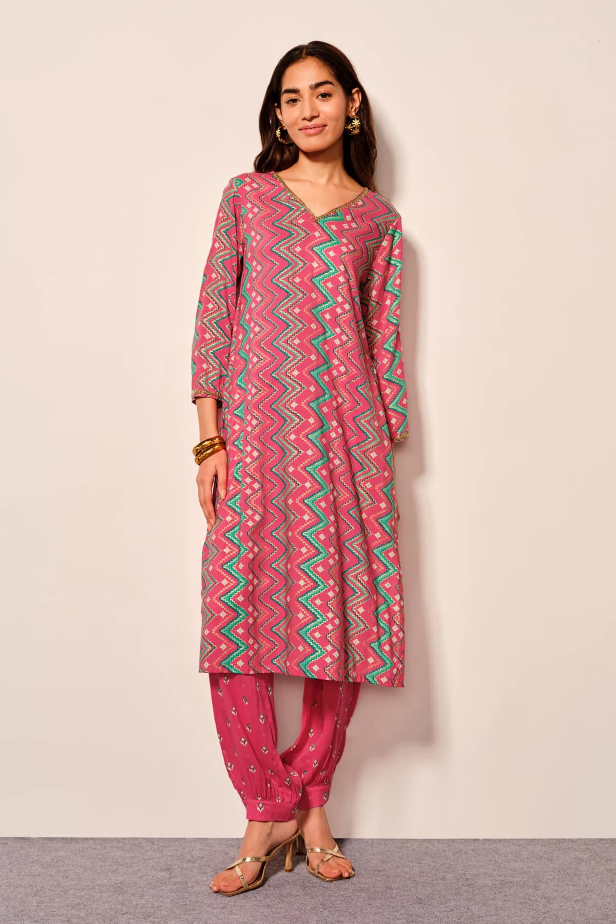 Women's Pink Casual Printed Kurta Set