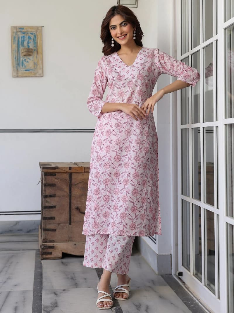 Women's Pink Festive Kurta Set