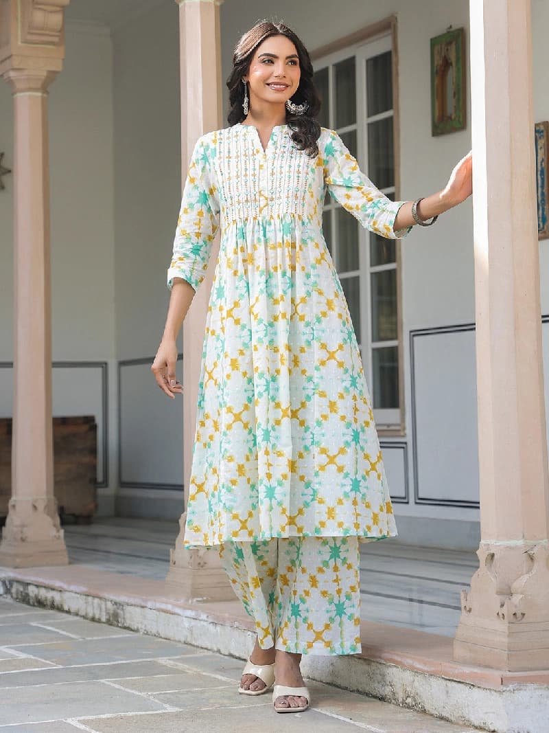 Women's White Festive Kurta Set
