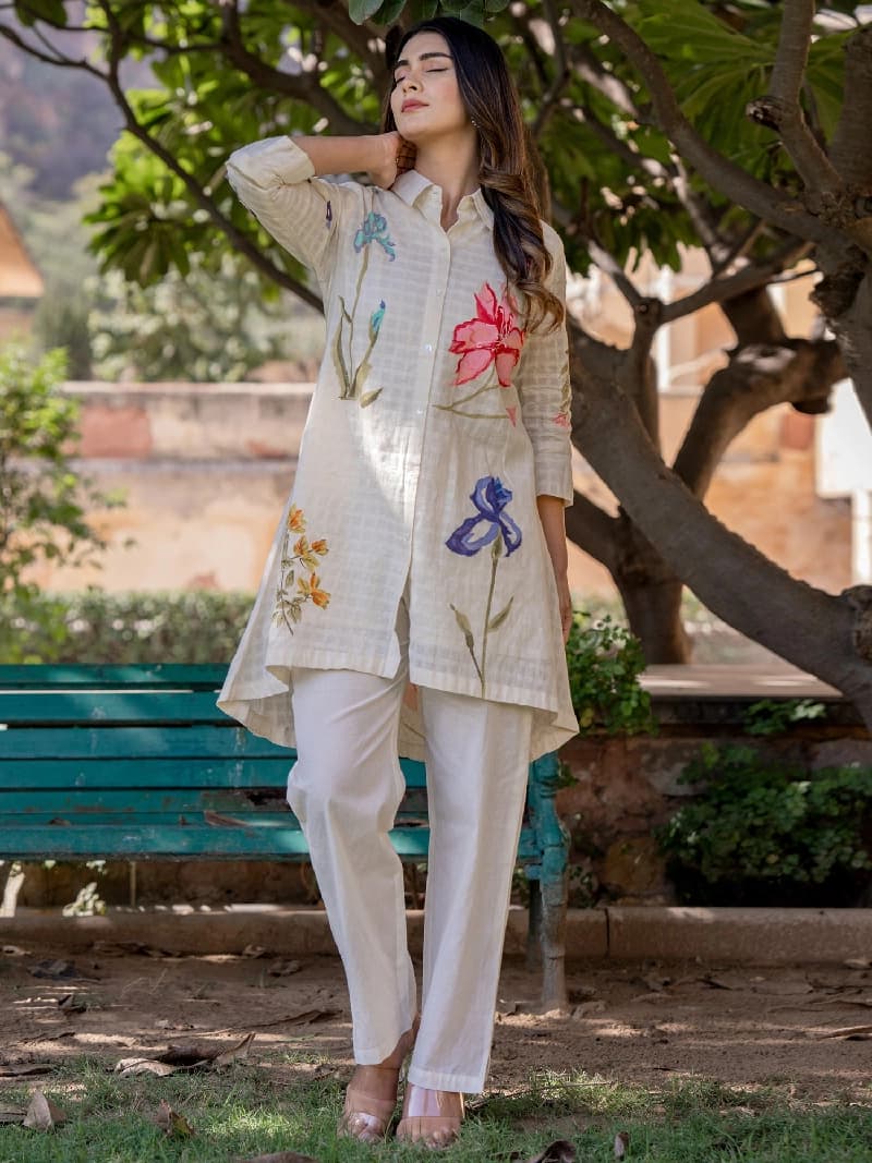 Women's White Casual Printed Kurta Set