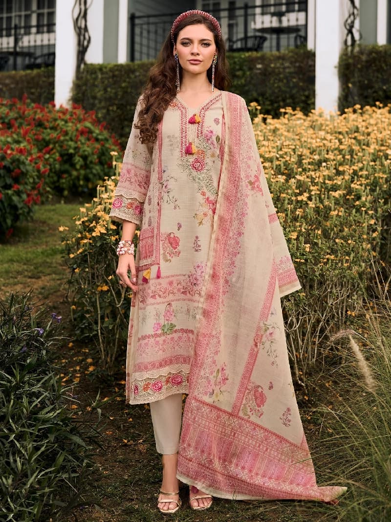 Women's Off White Festive Printed Kurta Set