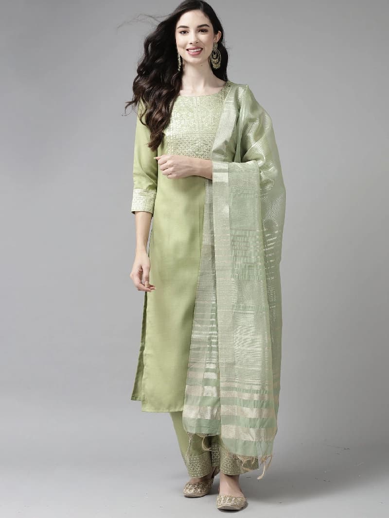 Women's Green Festive Solid Kurta Set