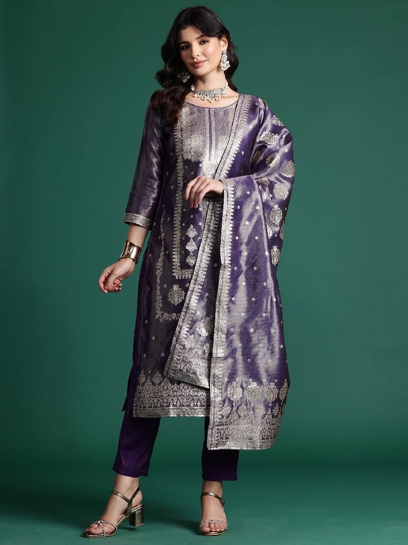 Women's Purple Festive Printed Kurta Set