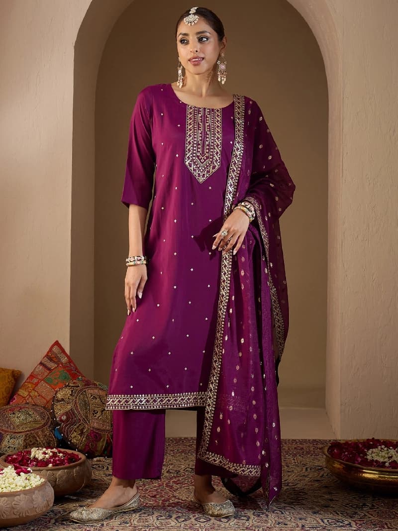 Women's Purple Festive Kurta Set