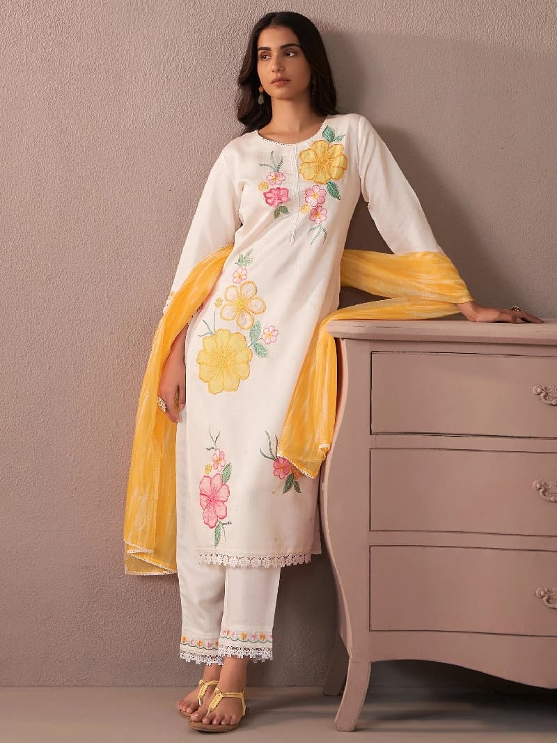 Women's White Festive Kurta Set