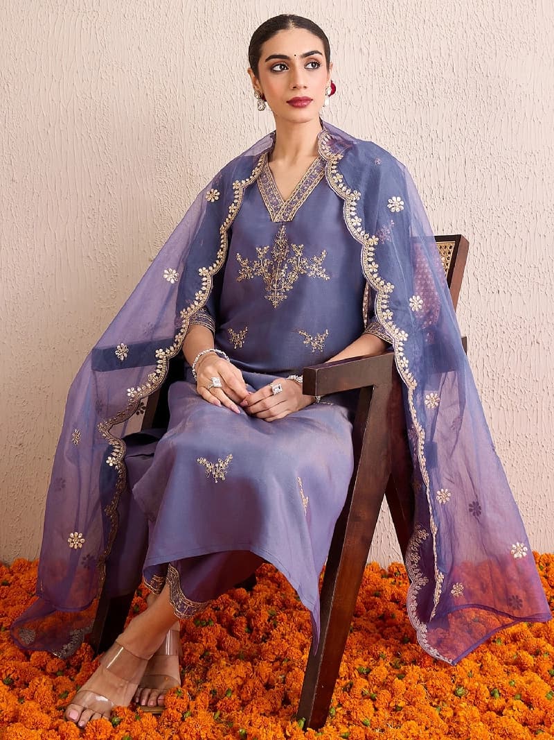 Women's Blue Festive Printed Kurta Set