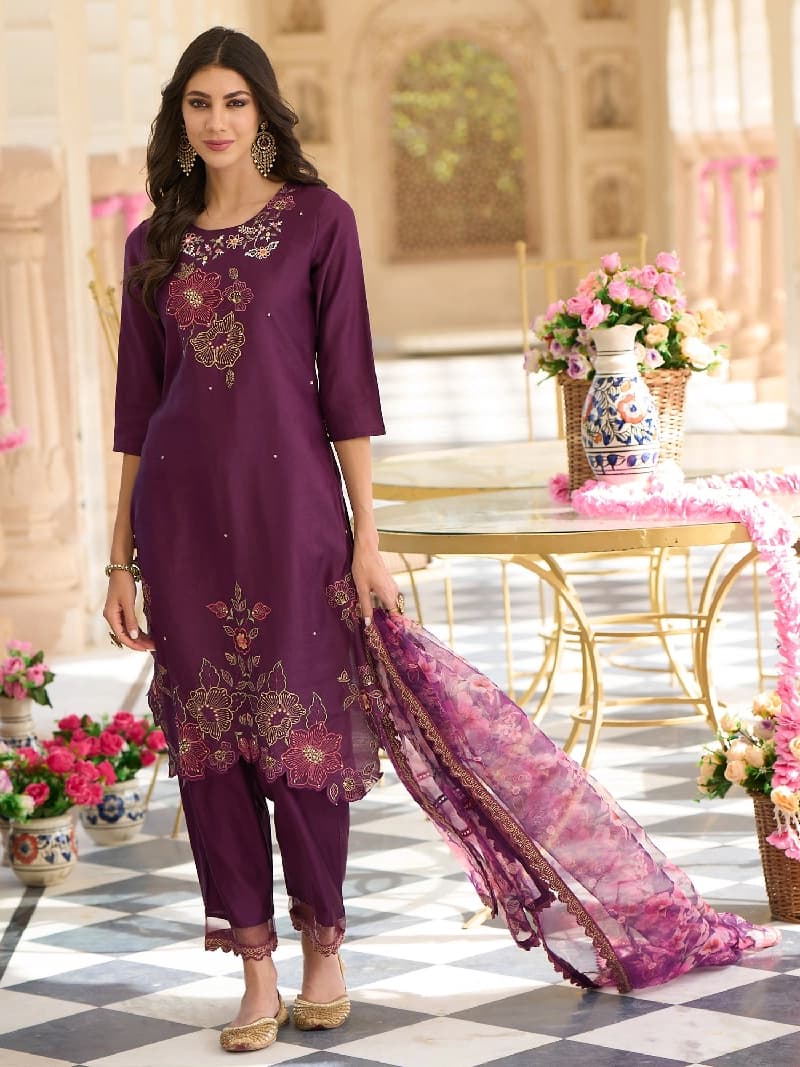 Women's Purple Festive Kurta Set