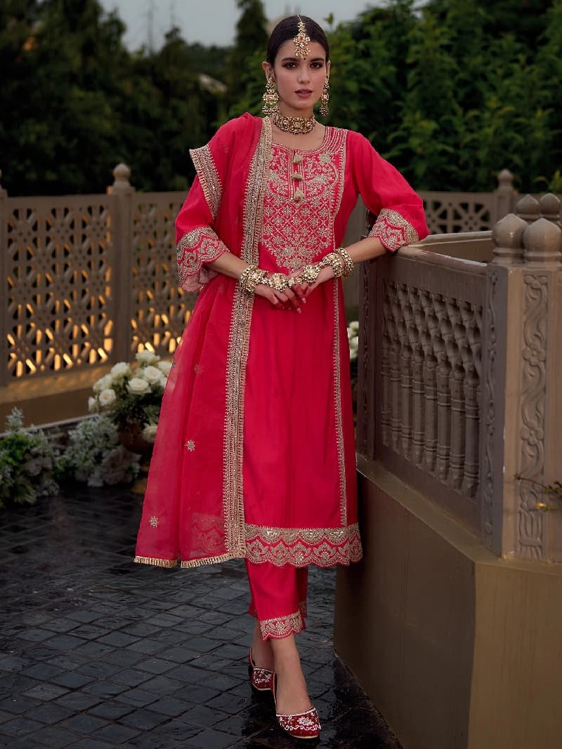 Women's Pink Festive Kurta Set