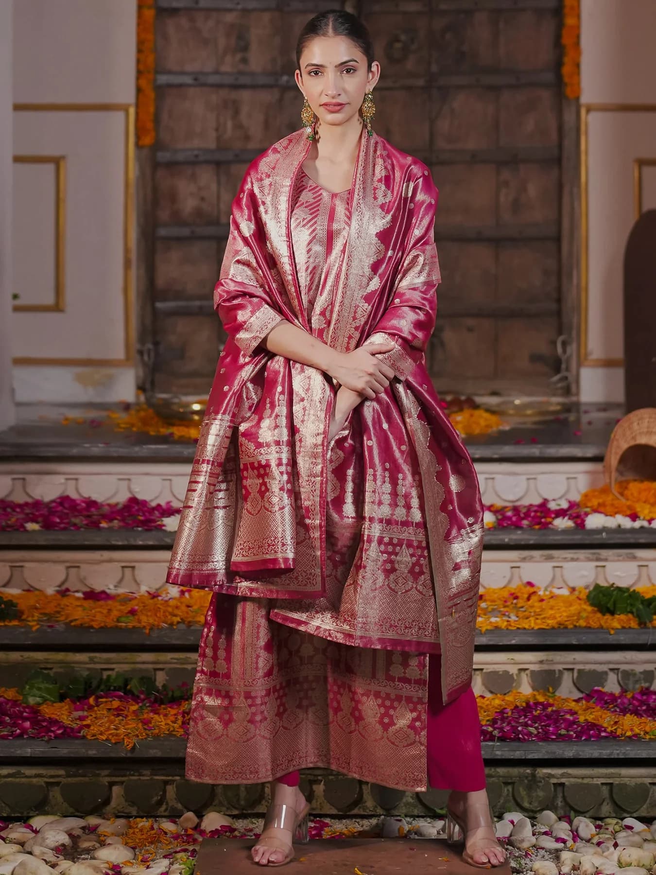 Women's Pink Festive Printed Kurta Set