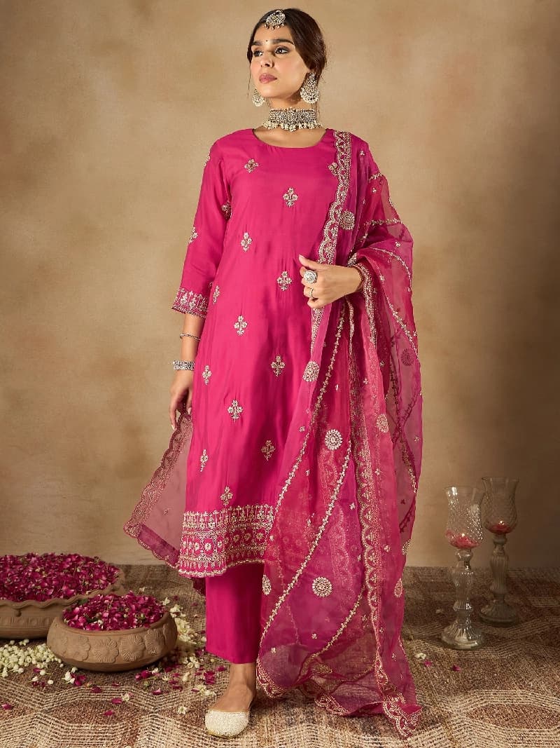 Women's Pink Festive Printed Kurta Set