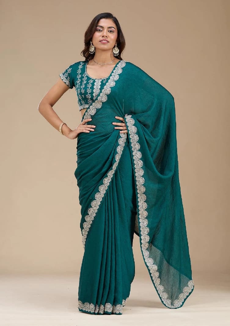 Women's Green Festive Regular Fit Saree