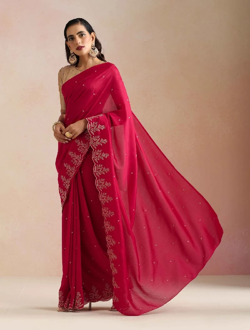 Women's Pink Festive Regular Fit Saree