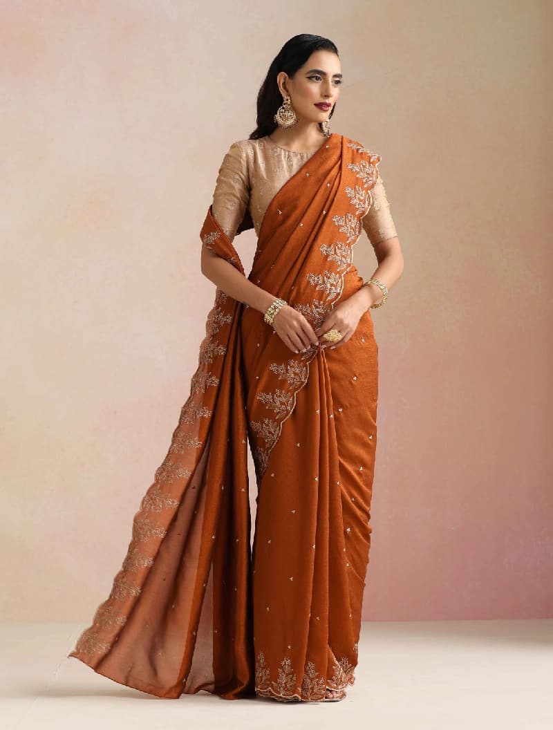Women's Brown Festive Regular Fit Saree