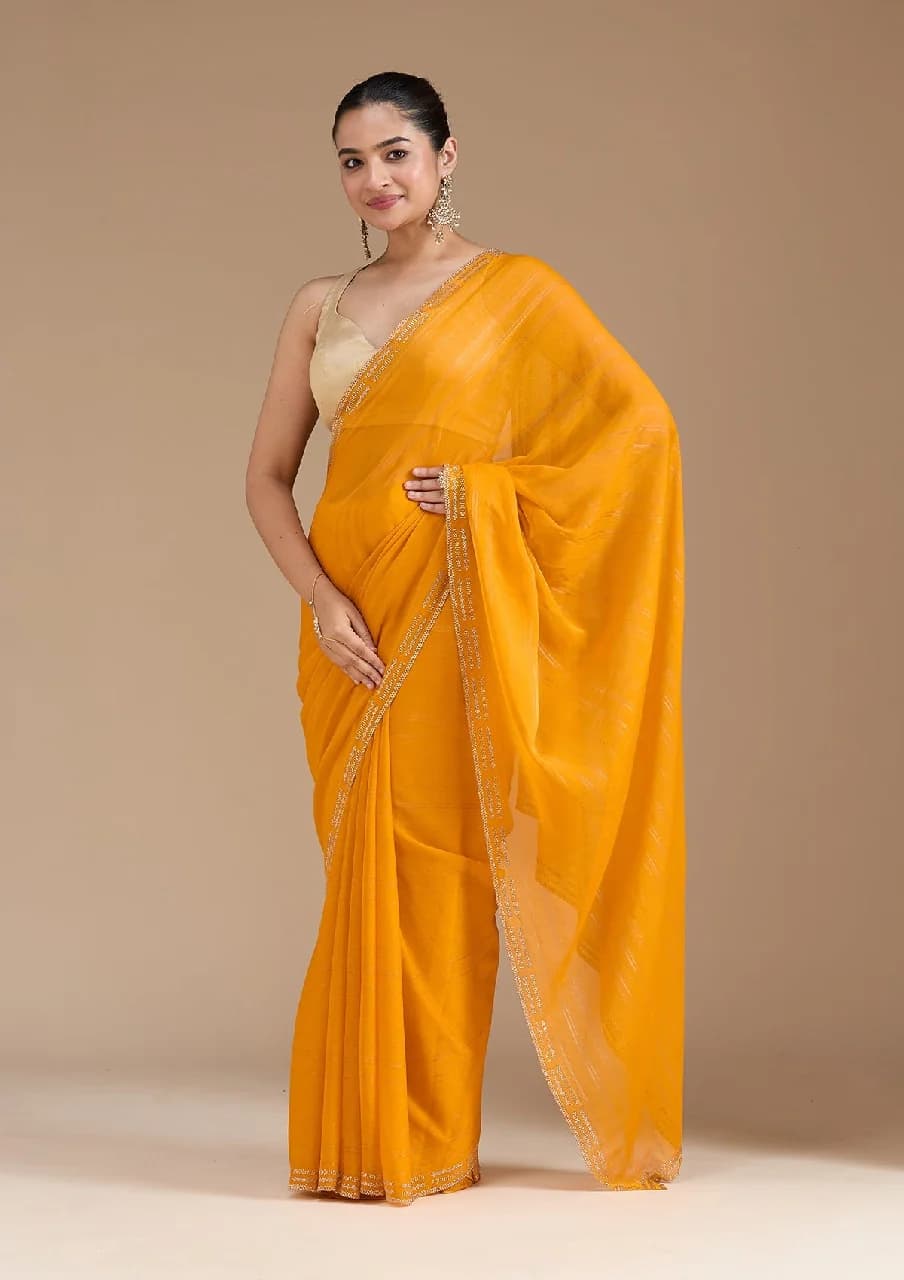 Women's Yellow Festive Regular Fit Saree