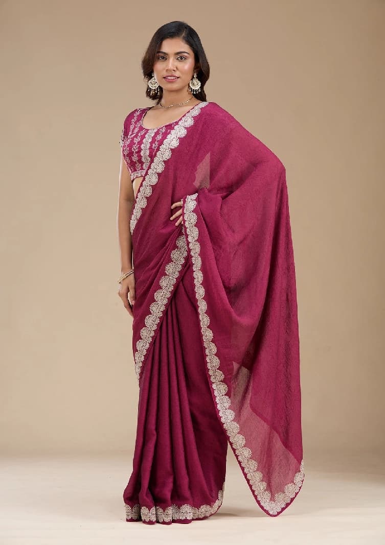 Women's Pink Festive Regular Fit Saree