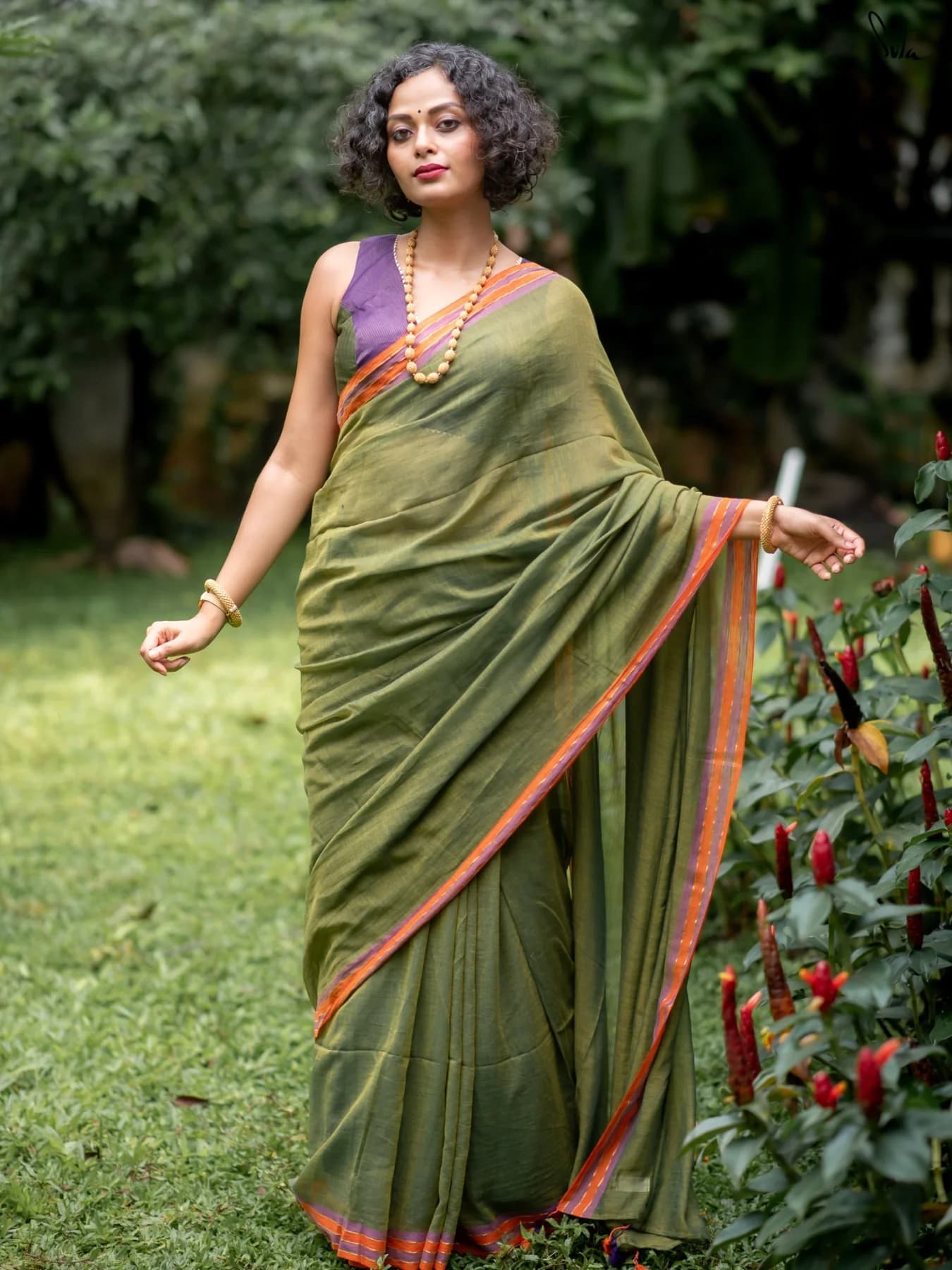 Women's Green Casual Solid Regular Fit Saree