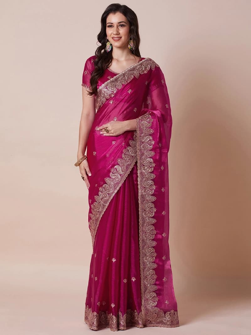 Women's Pink Festive Regular Fit Saree