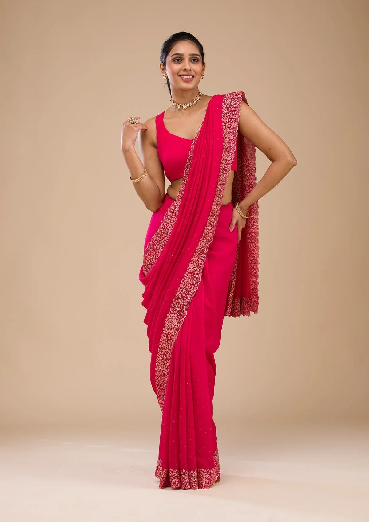 Women's Pink Festive Regular Fit Saree