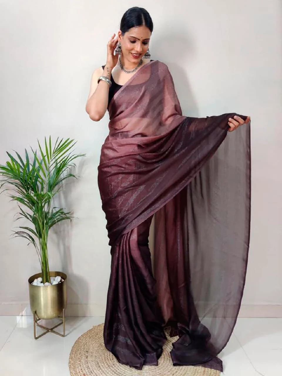 Women's Red Party Printed Ready to Wear Saree