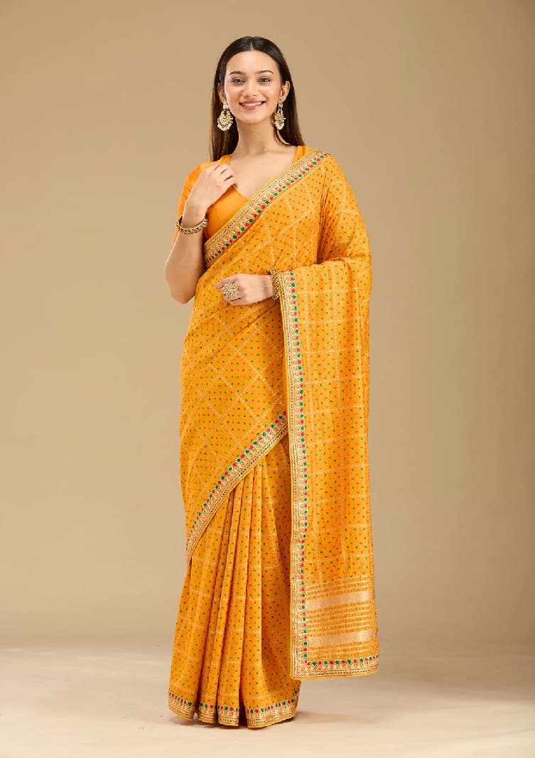 Women's Yellow Party Regular Fit Saree