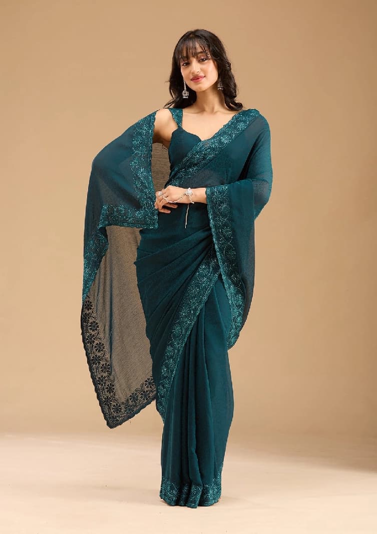 Women's Blue Party Regular Fit Saree