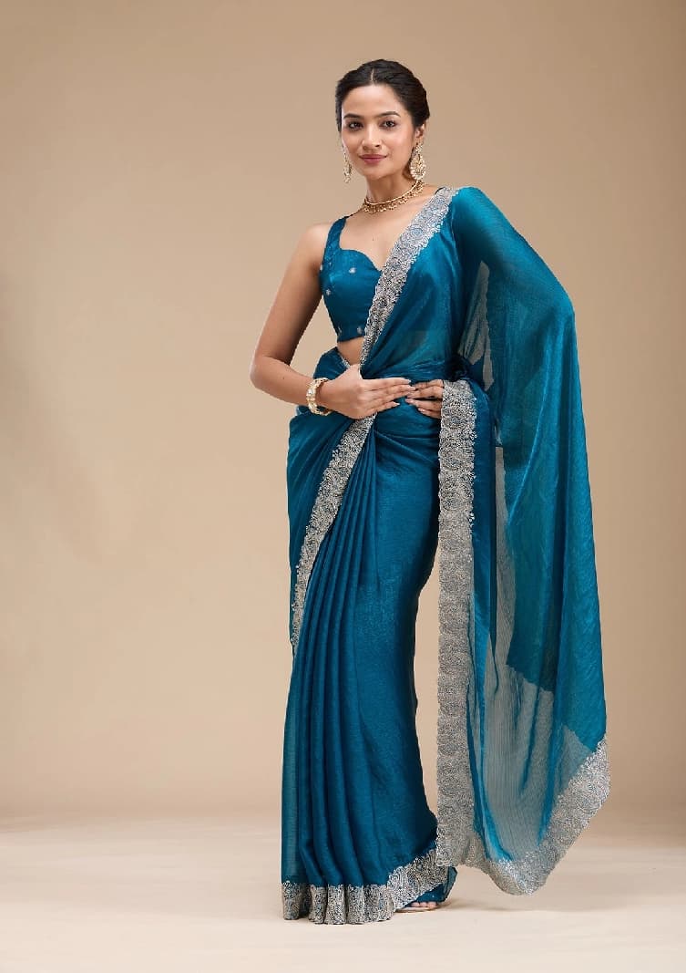 Women's Blue Party Regular Fit Saree