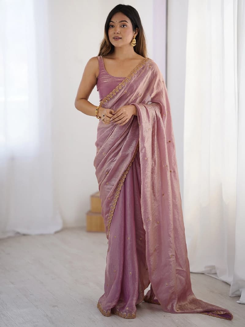 Women's Purple Party Printed Regular Fit Saree