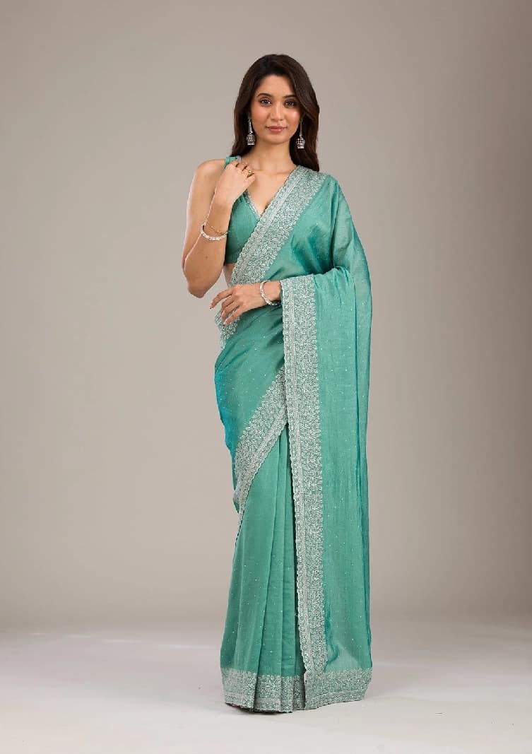 Women's Green Party Regular Fit Saree