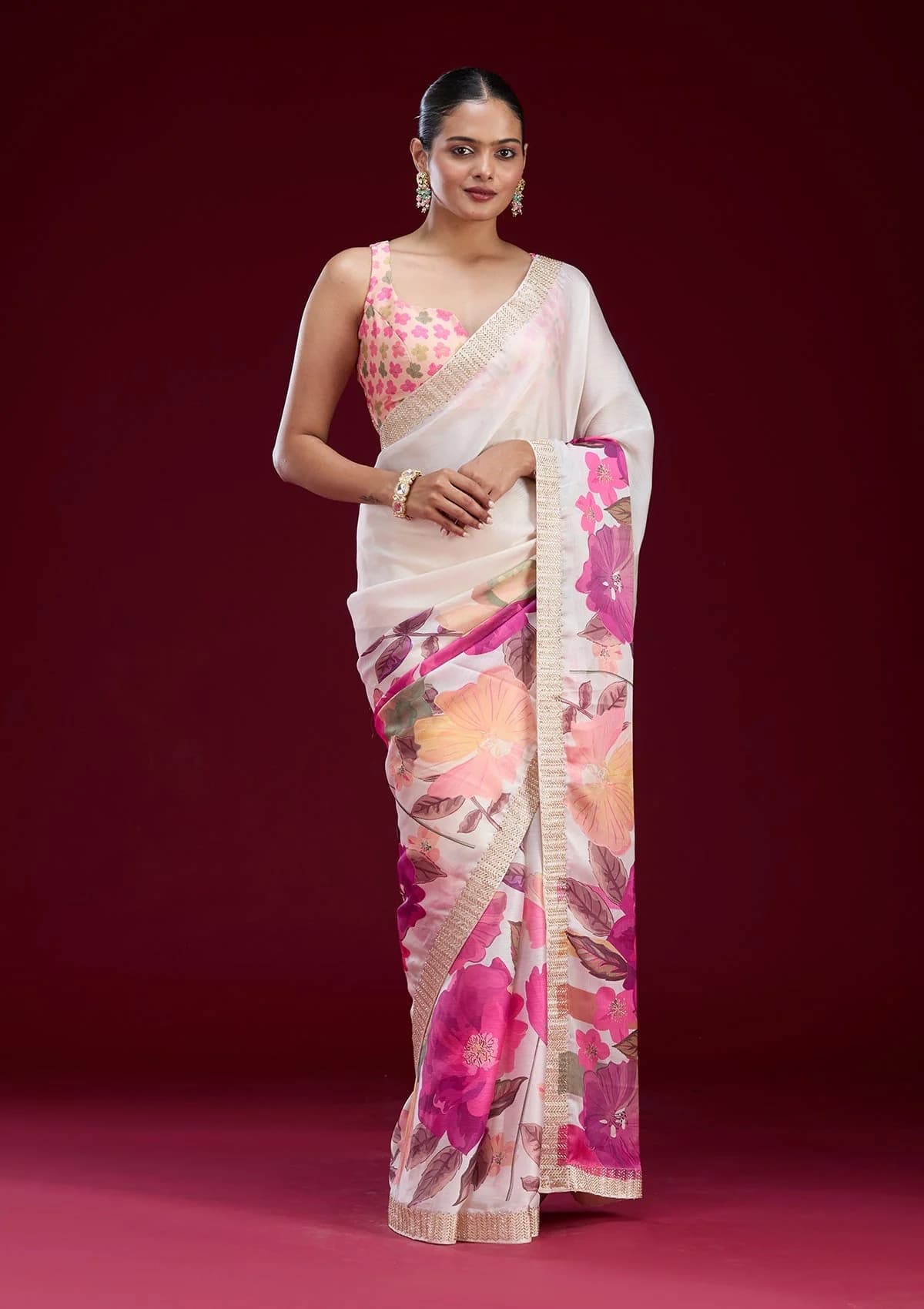 Women's White Party Regular Fit Saree