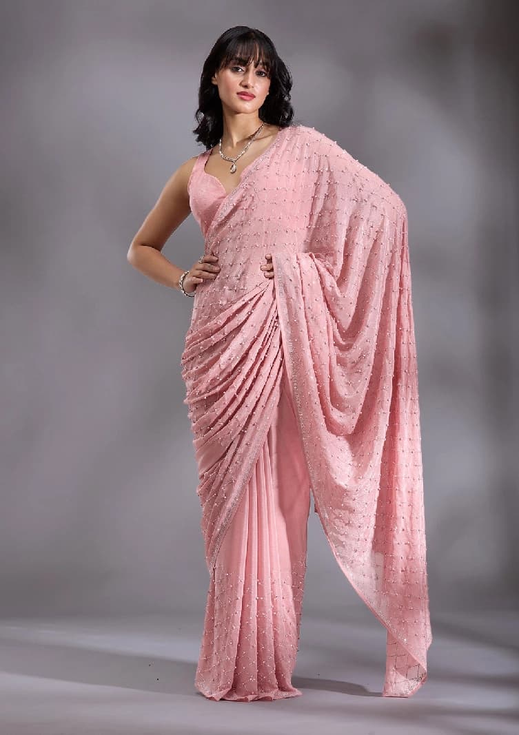 Women's Pink Party Regular Fit Saree