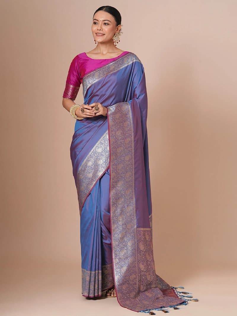Women's Purple Party Printed Regular Fit Saree