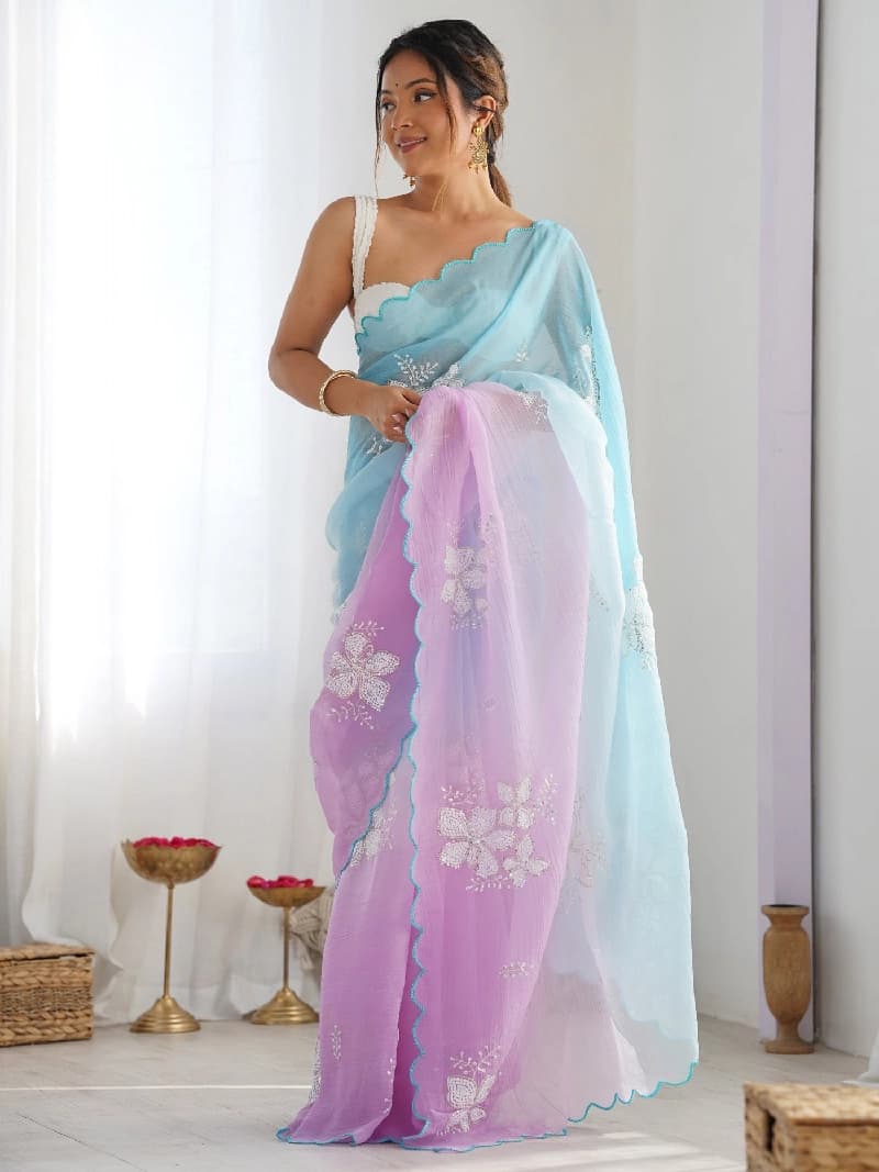 Women's Blue Party Regular Fit Saree
