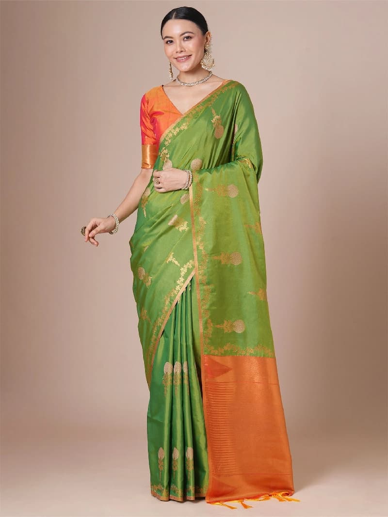 Women's Green Party Printed Regular Fit Saree