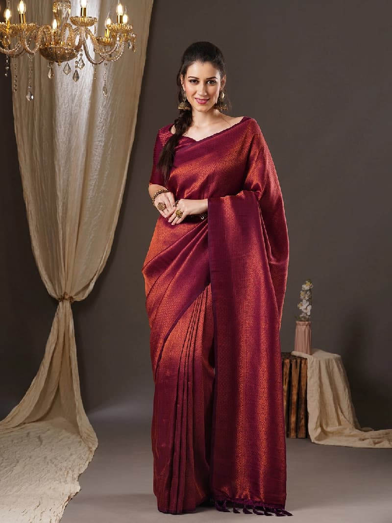 Women's Purple Party Printed Regular Fit Saree