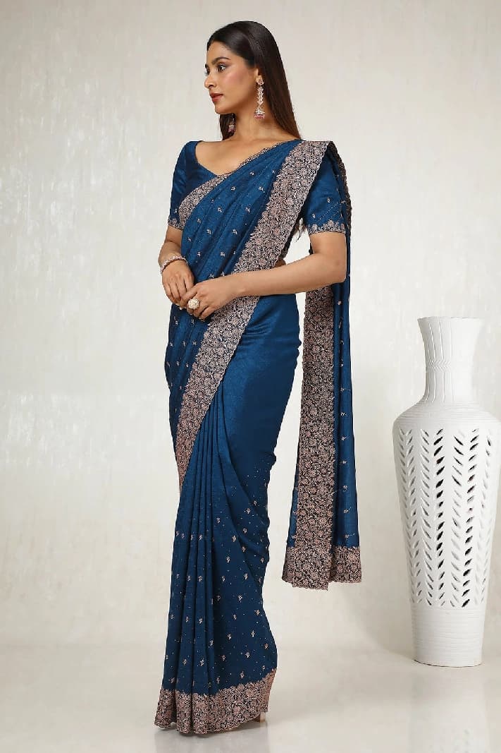 Women's Blue Festive Regular Fit Saree