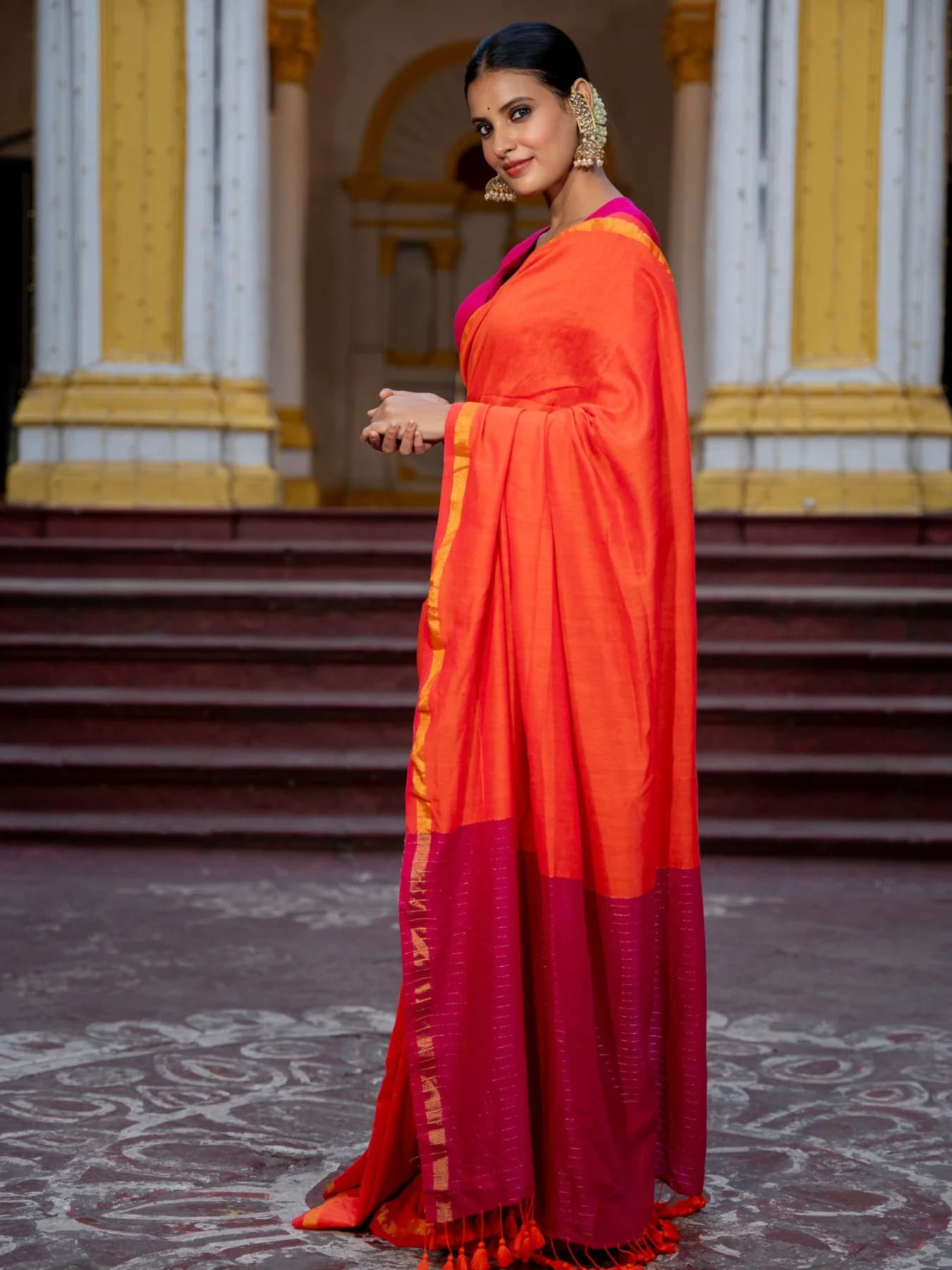 Women's Orange Casual Saree