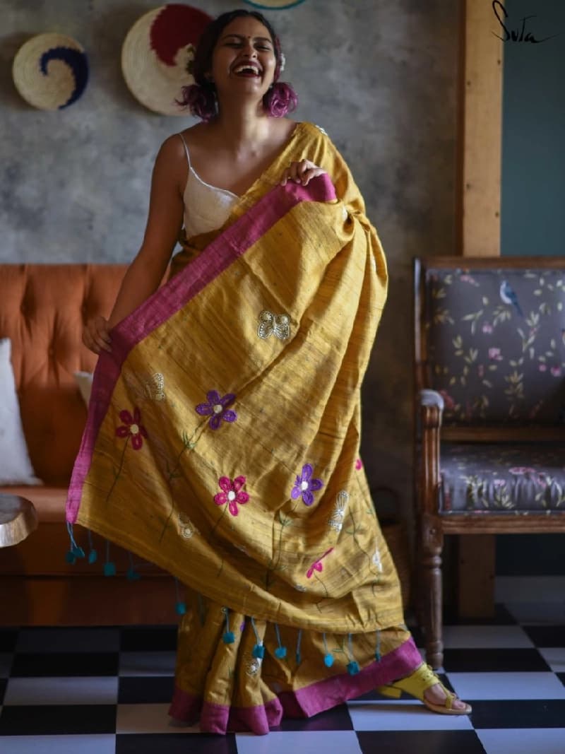 Women's Yellow Festive Saree