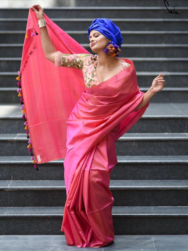 Women's Pink Festive Saree