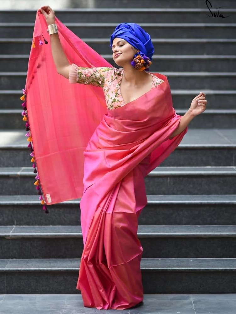 Women's Pink Festive Saree