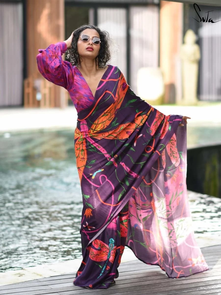 Women's Purple Casual Saree