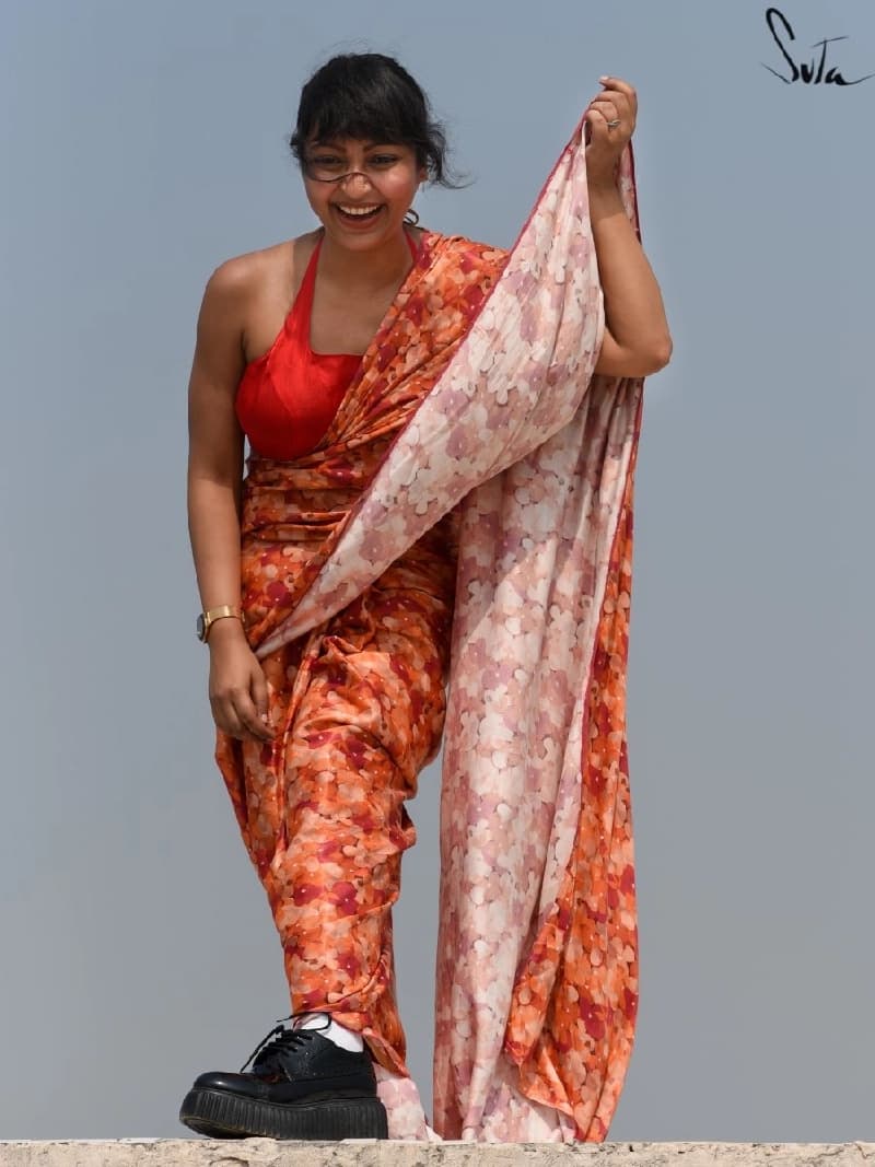 Women's Orange Casual Saree