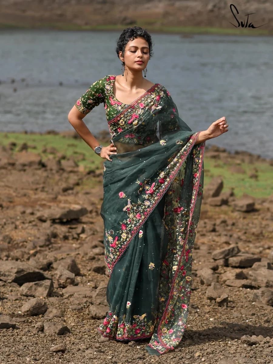 Women's Green Festive Saree