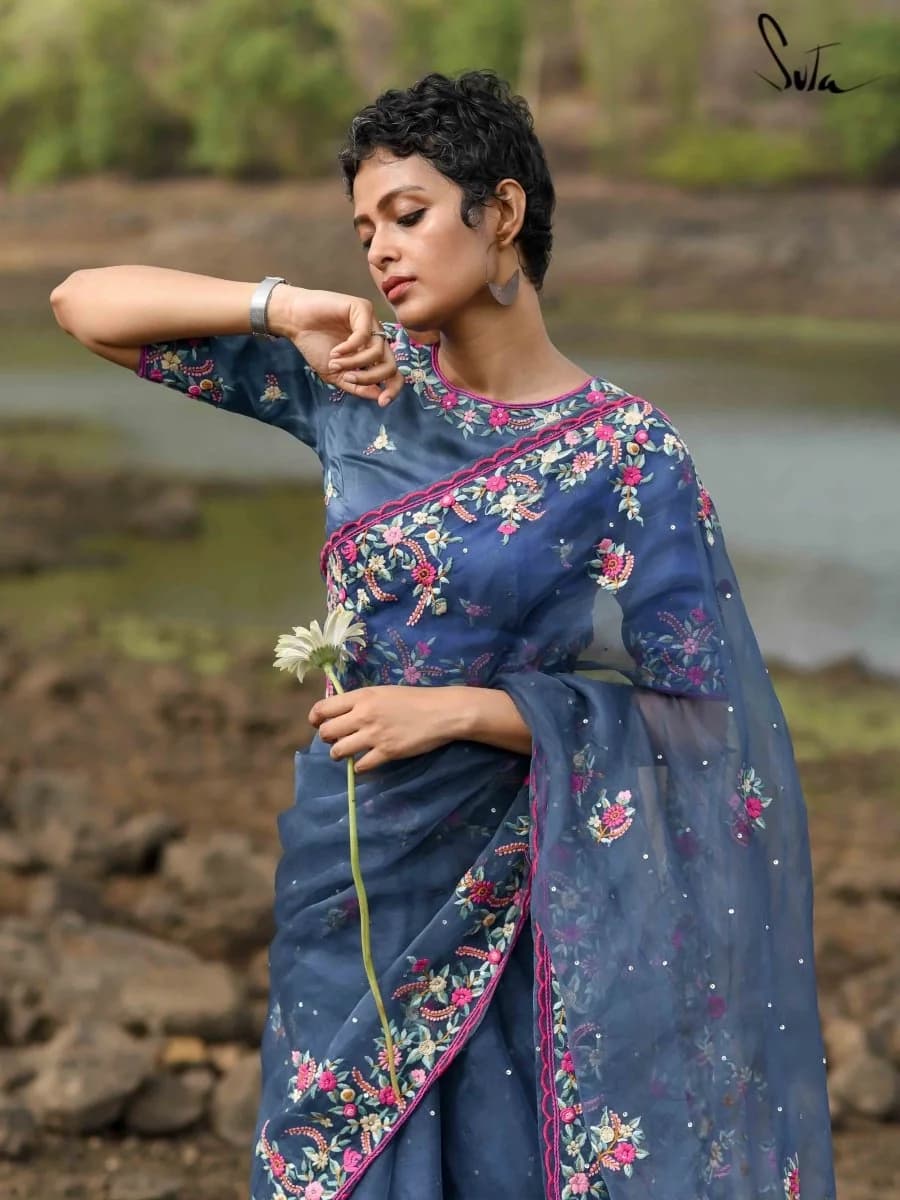 Women's Blue Festive Saree