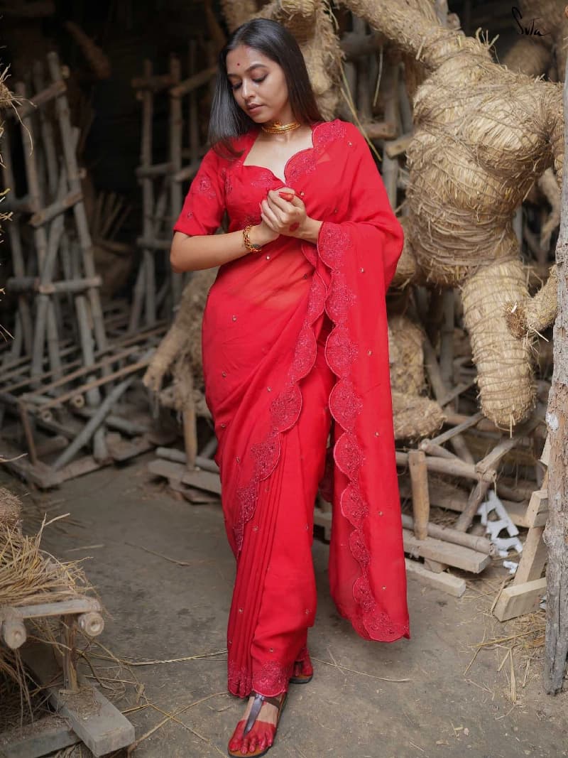 Women's Red Casual Saree