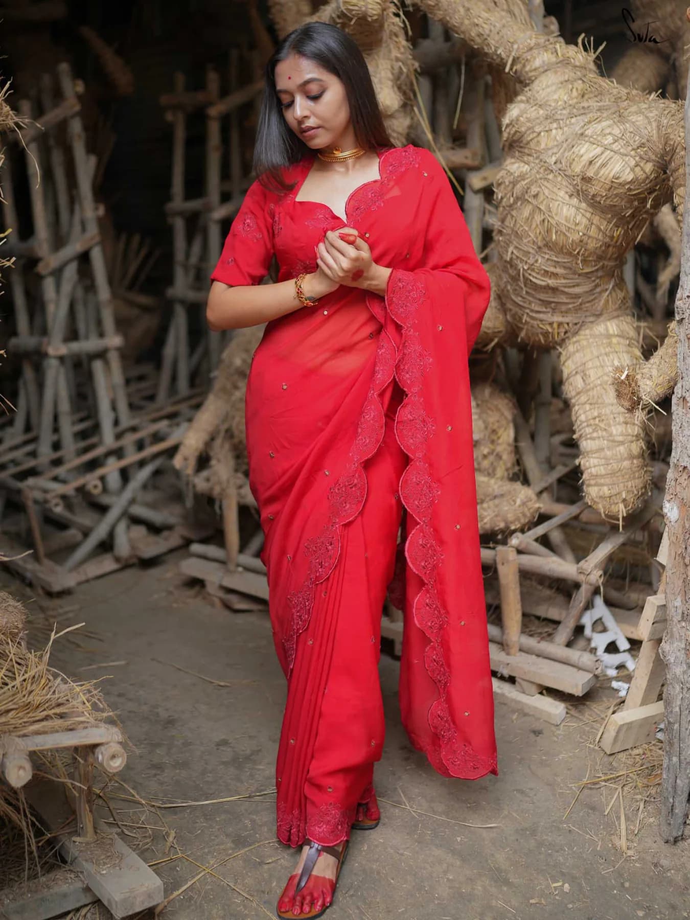 Women's Red Casual Saree