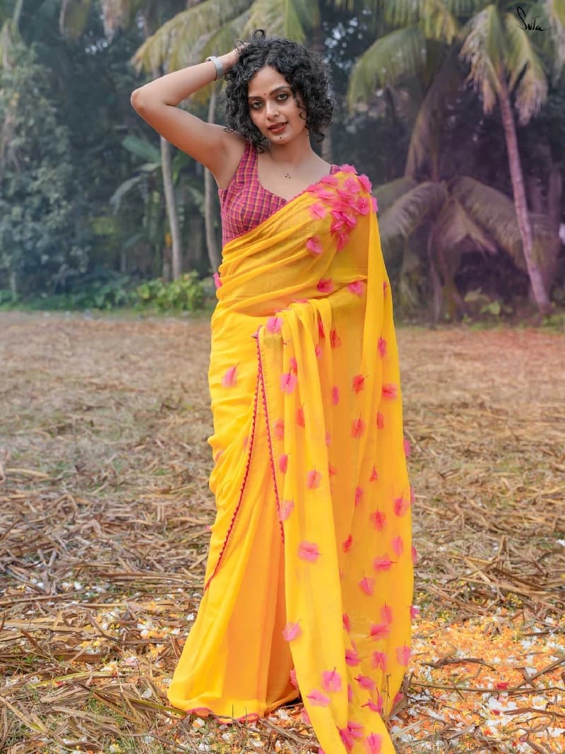 Women's Yellow Party Saree