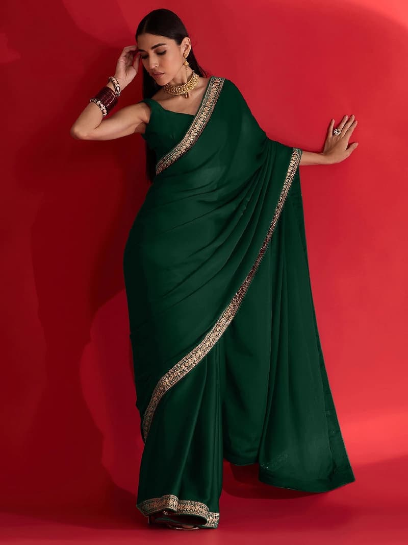 Women's Green Party Regular Fit Saree