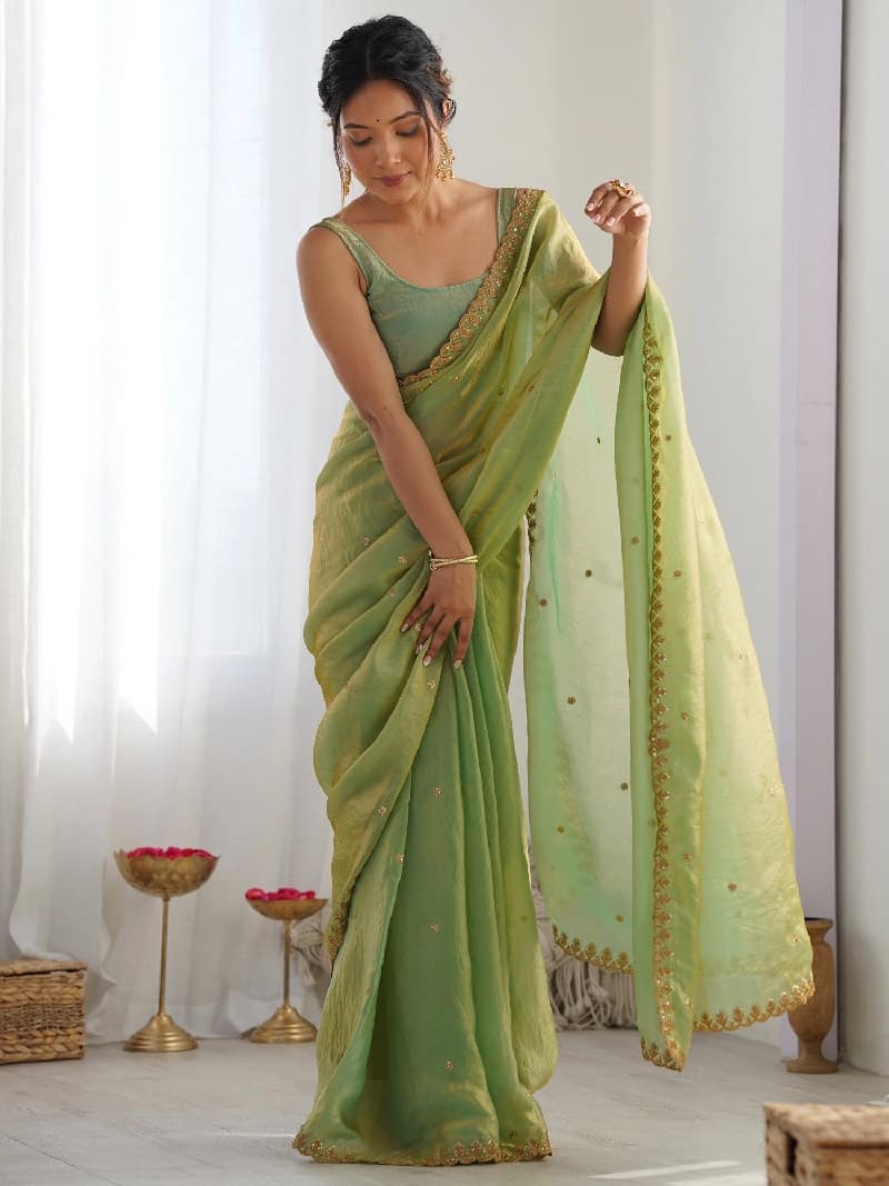 Women's Green Party Regular Fit Saree