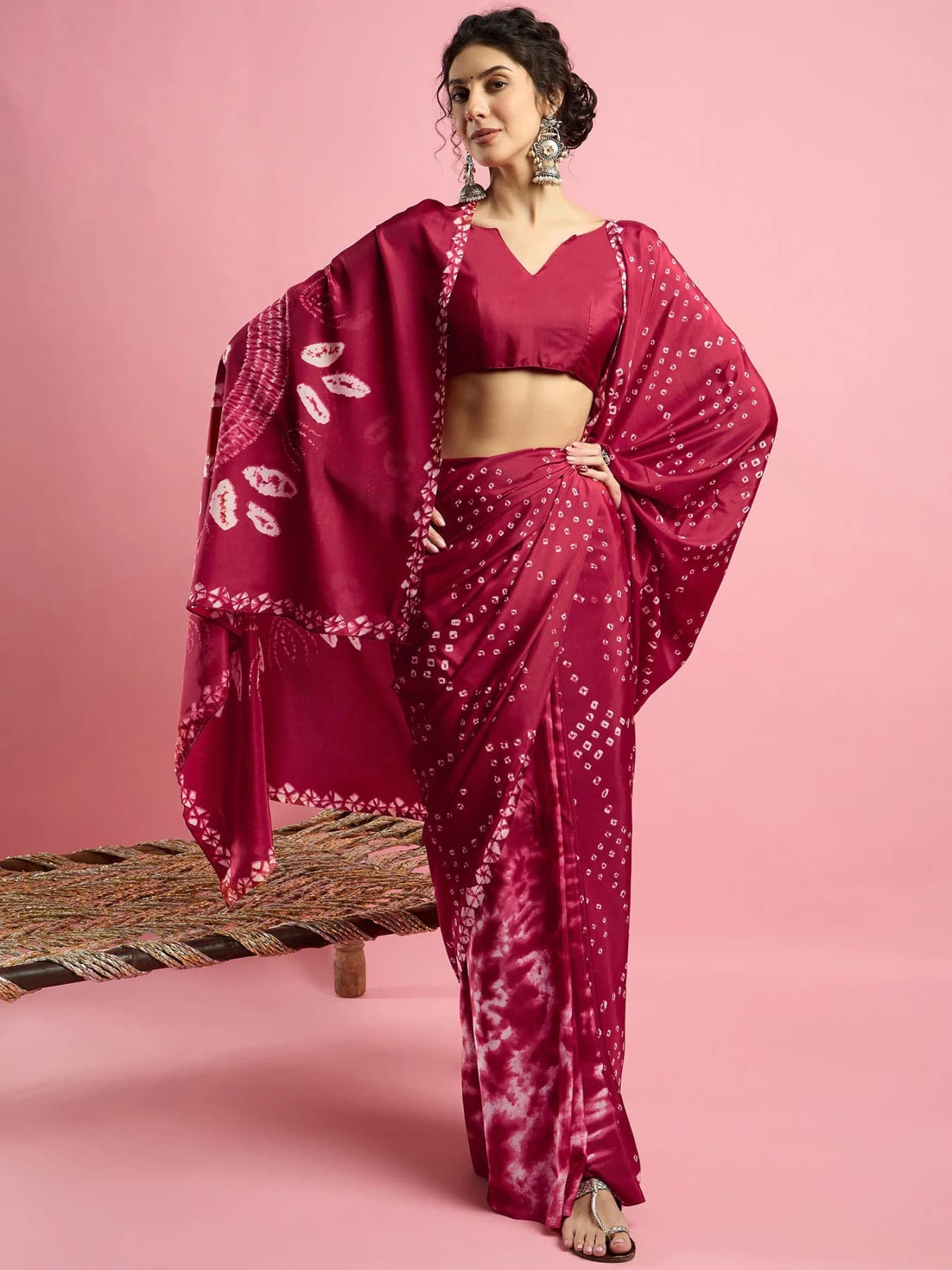 Women's Red Party Regular Fit Saree