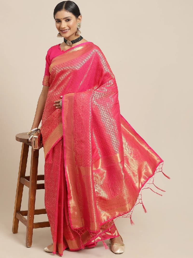 Women's Pink Party Regular Fit Saree
